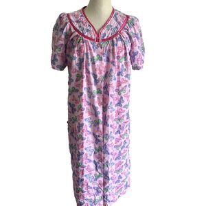 Elegant Emily Pink Butterfly Robe Pearl Snap Nightgown House Coat Kaftan Large